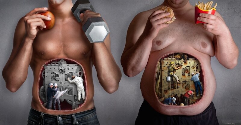 dwóch mężczyzn jeden jedzący jeden ćwiczący jak schudnąć 20 kg 