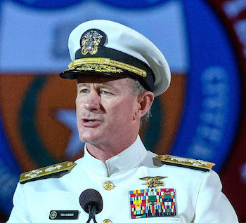 This photo provided by The University of Texas at Austin shows Naval Adm. William H. McRaven, an alumnus, delivering the commencement keynote address on Saturday, May 17, 2014. McCraven is the ninth commander of the United States Special Operations Command and is best known for having planned and directed the U.S. Joint Special Operations Command (JSOC) raid that led to the death of Osama bin Laden. (AP Photo/ The University of Texas at Austin, Marsha Miller)