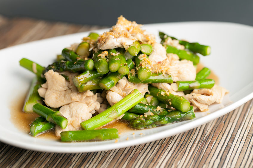 healthy plate of chicken asparagus