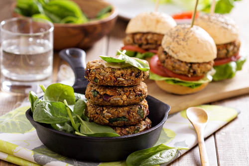 vegan burgers with beans and vegetables served with spinach vegan and weight loss